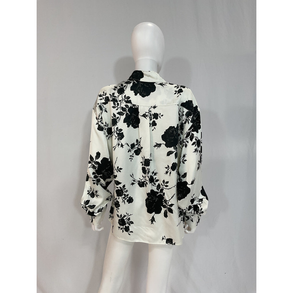 Philosophy Di Lorenzo 'Serafini' White Floral-Print Satin Shirt Size M - NWT