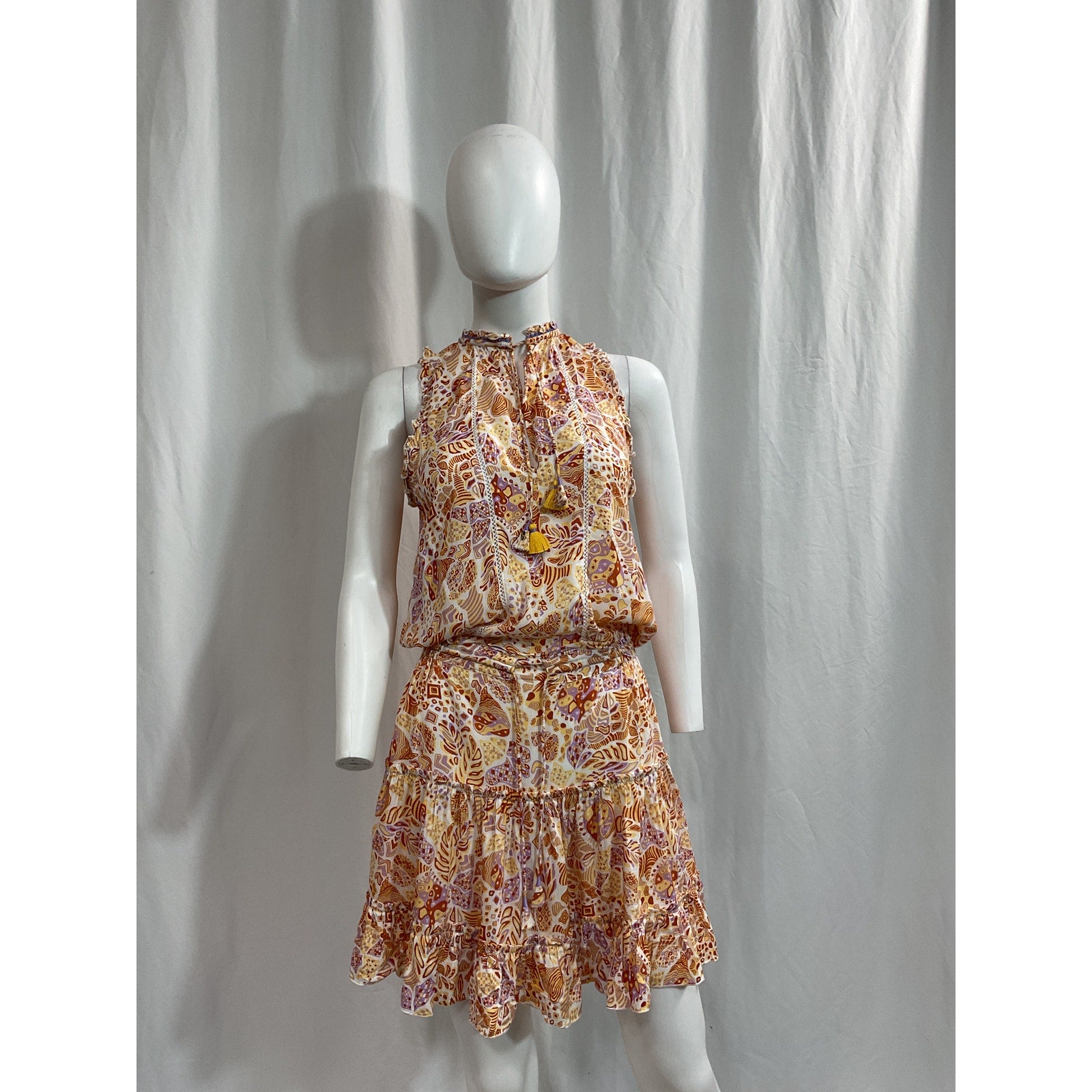 Poupette St Barth 'Clara' Orange Tassel Detail Mini Dress Size S