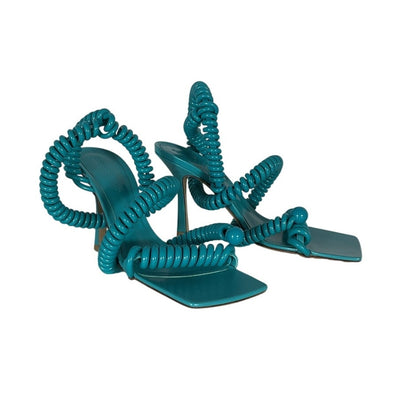 Bottega Veneta Sculptural Turquoise Wire Stretch Sandals Size 38 EU / US 8