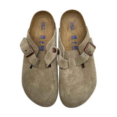 Birkenstock 'Boston' Tan Suede Soft Footbed Clog Shoe Size 8