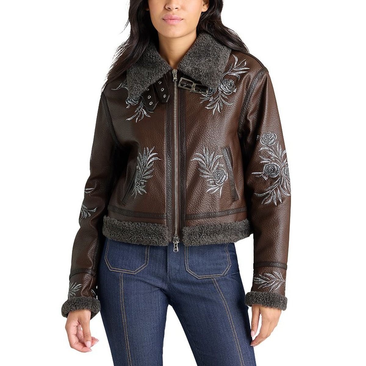 Cinq A Sept Embroidered Brown Devyn Aviator Jacket Size XXS