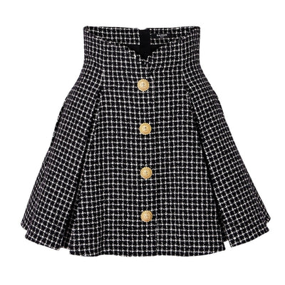 Balmain Button-Embellished Black Vichy Mini Skirt Size 36 FR / US 4