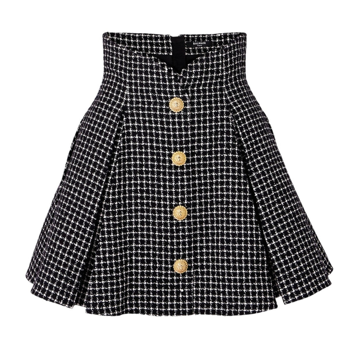 Balmain Button-Embellished Black Vichy Mini Skirt Size 36 FR / US 4