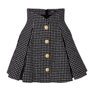 Balmain Button-Embellished Black Vichy Mini Skirt Size 36 FR / US 4