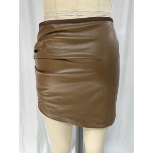 Helmut Lang Brown Faux Leather Ruched Mini Skirt Size M