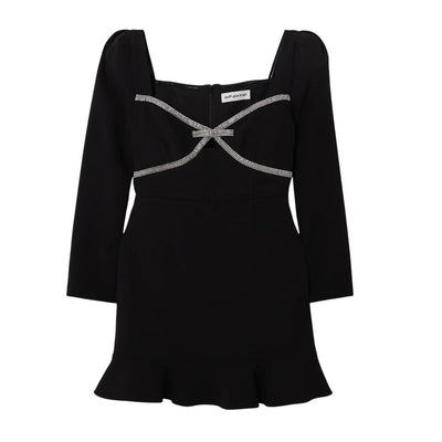 Self-Portrait Embellished Black Bow Trim Mini Dress Size 4 UK / US 0