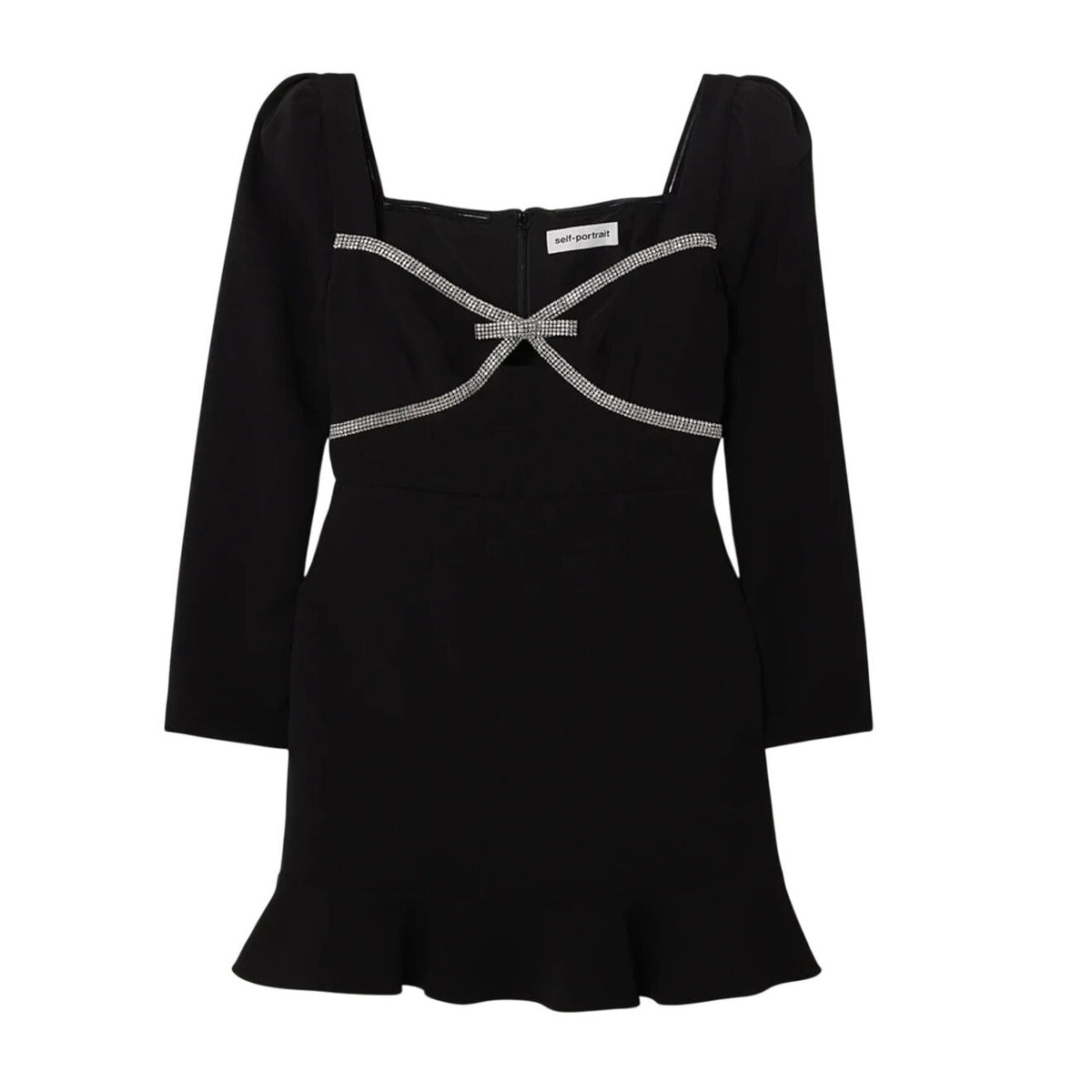 Self-Portrait Embellished Black Bow Trim Mini Dress Size 4 UK / US 0