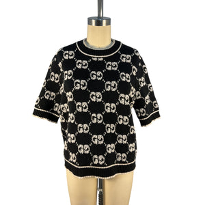 Gucci Monogrammed Black Gg Jacquard Boucle Sweater Size L