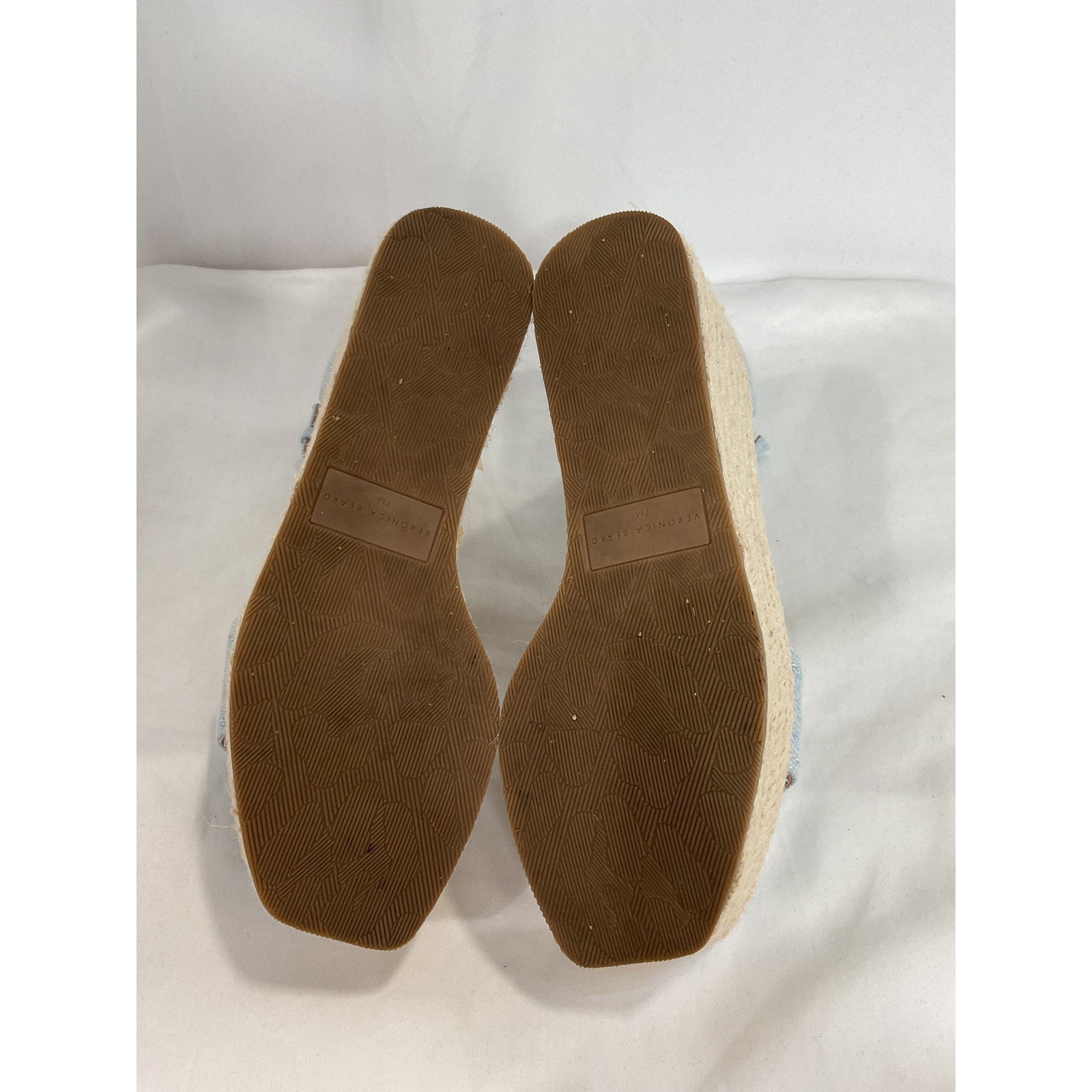 Veronica Beard 'Gianna' Blue Square Toe Jute Wrapped Wedge Shoe Size 7