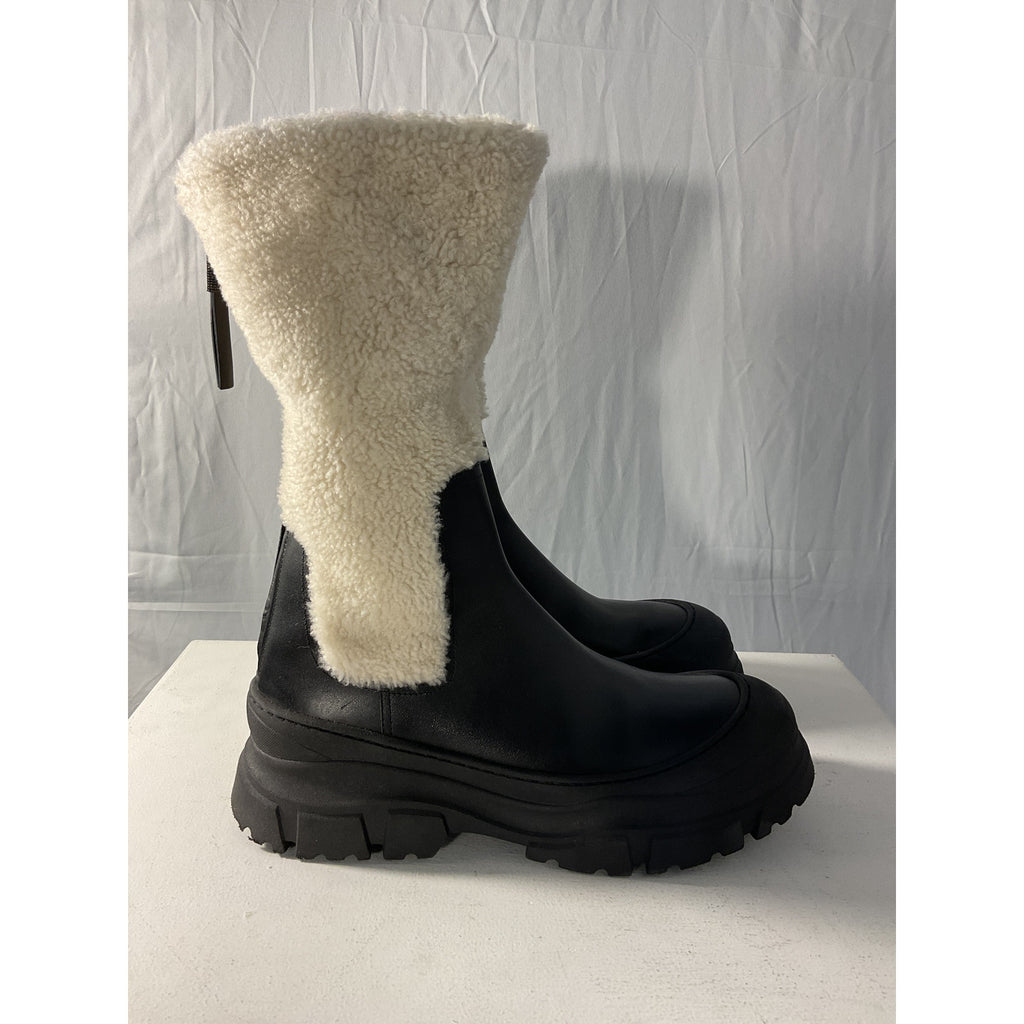 Brunello Cucinelli Black Shearling And Leather Ankle Boots Size 11