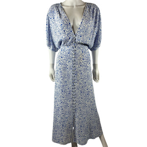 Faithfull The Brand 'Bellavista' Blue Rayon Midi Dress Size XL