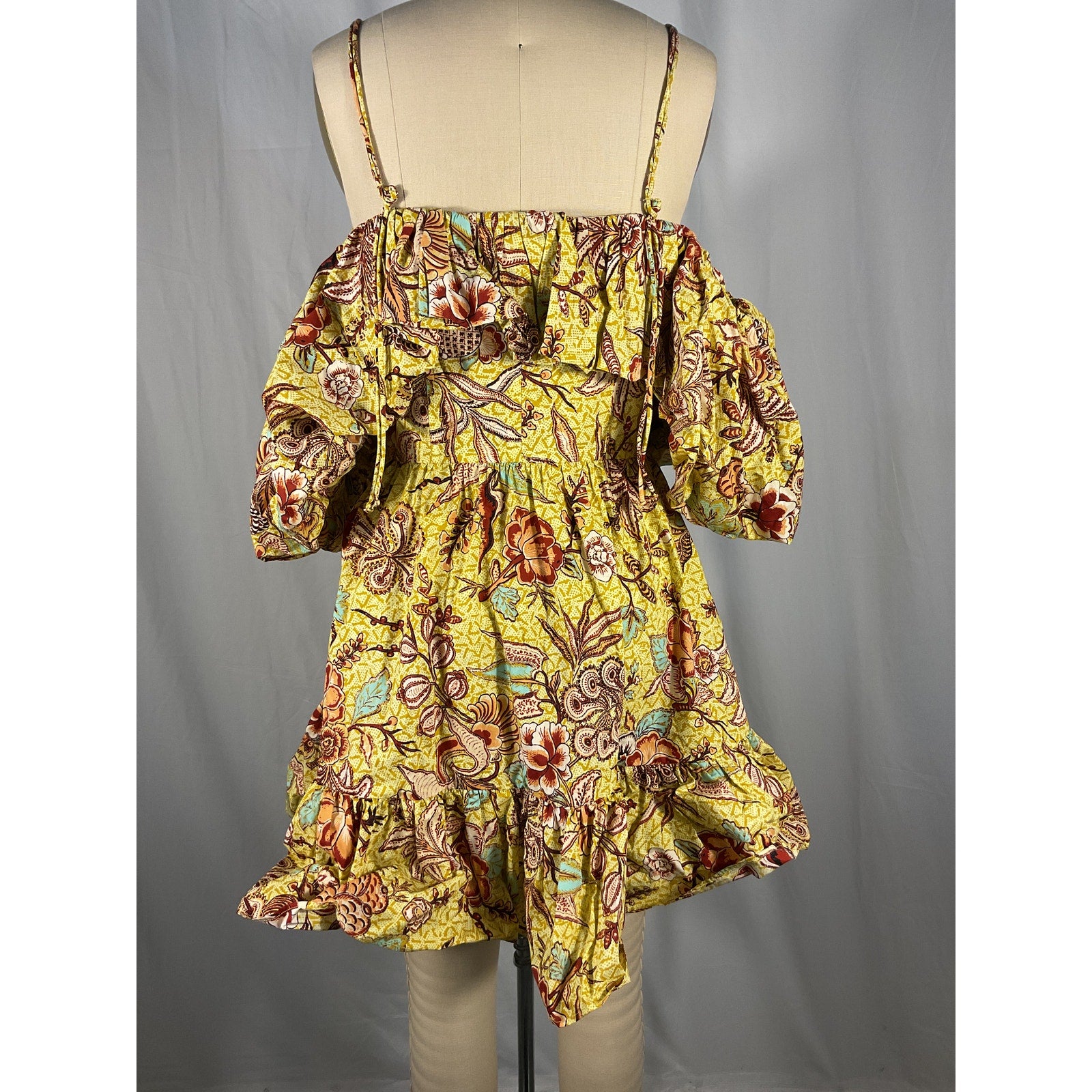 Ulla Johnson 'Lila' Yellow Cotton Off-The-Shoulder Cotton Mini Dress Size 4