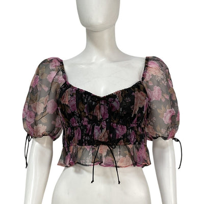 For Love & Lemons Floral Black Lelia Top Size M