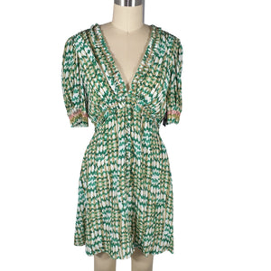 Saloni Smocked Green Lea Mini Dress Size 6 NWT