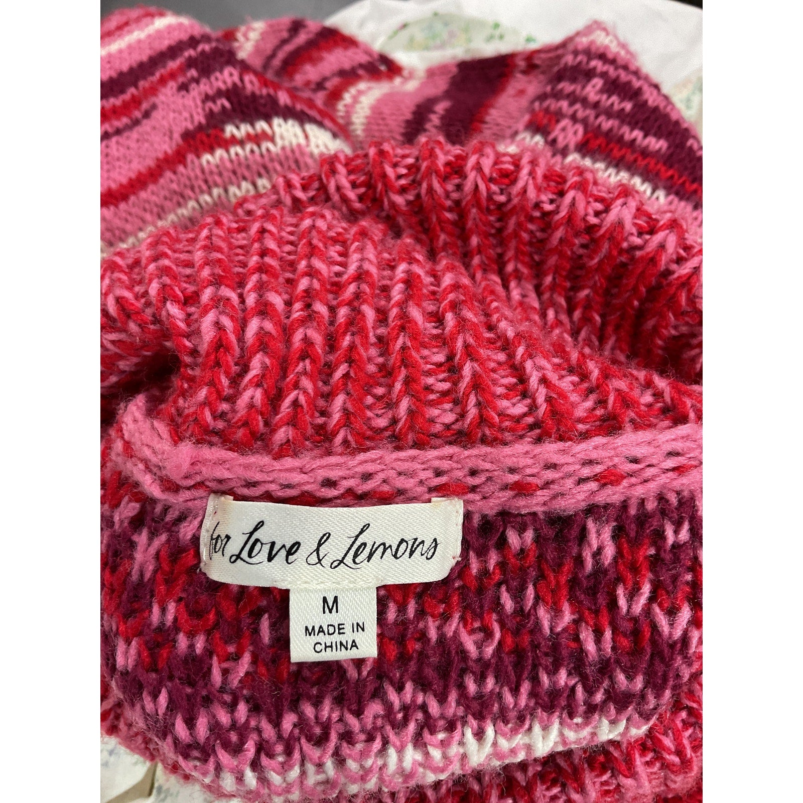For Love & Lemons 'Wilma' Pink Cropped Ballon Sleeve Turtleneck Size M