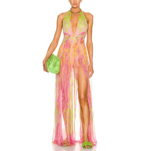 Retrofête Halter Tropical Palm Zion Dress Size S