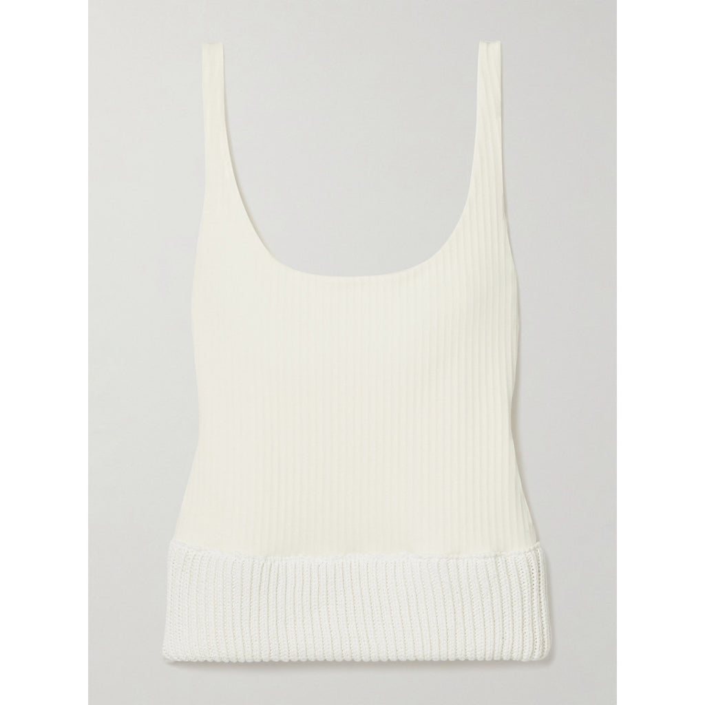 16Arlington 'Keo' White Cotton-Trimmed Ribbed Stretch-Jersey Scoop Neck Tank Size 2 - NWT
