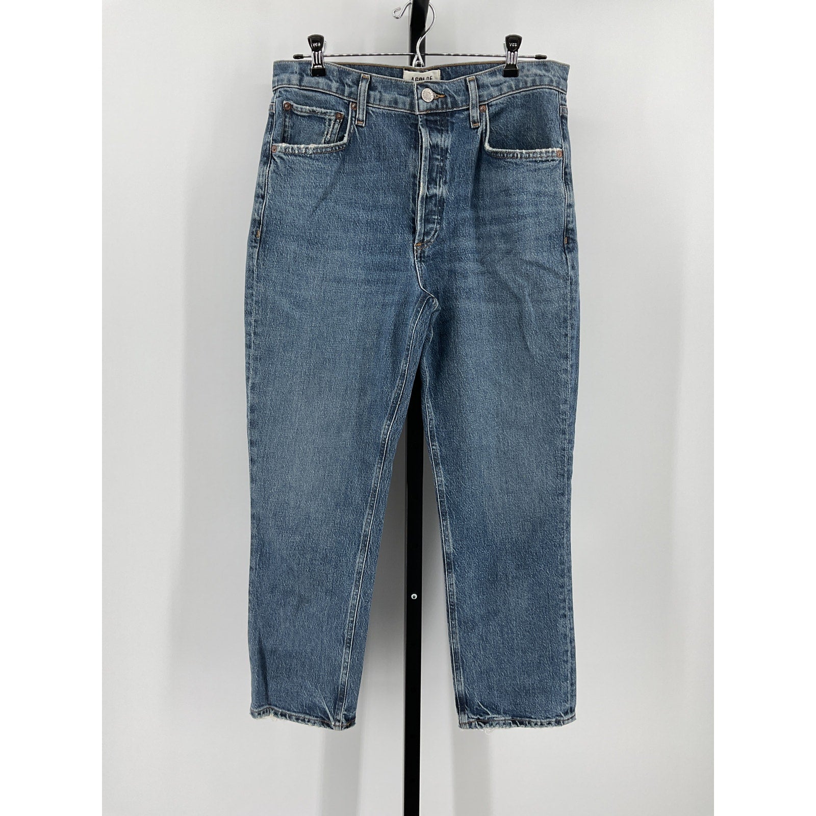 Agolde 'Riley' Blue Cotton High Rise Straight Crop Jean Size 29