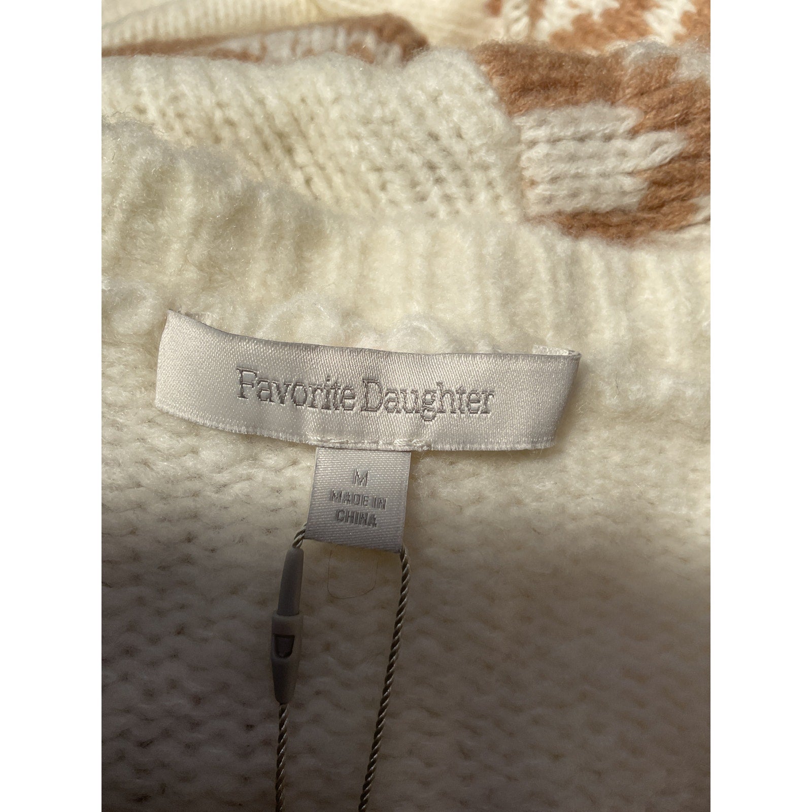 Favorite Daughter 'The Winter William' White Merino Wool Blend V Neck Sweater Size M