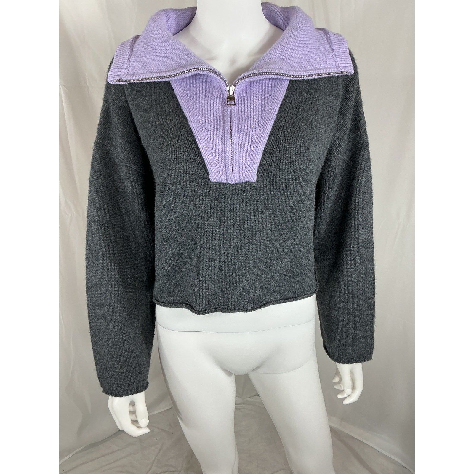 Jw Anderson Cropped Grey Wool Two-Tone Wool And Cashmere-Blend Sweater Size XXS