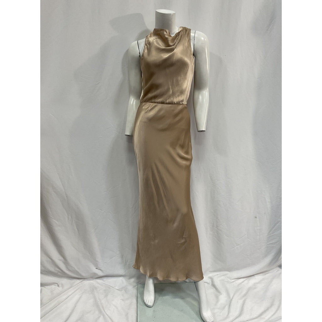 Shona Joy 'La Lune' Gold Lenzing Ecovero Viscose High Neck Midi Dress Size 4
