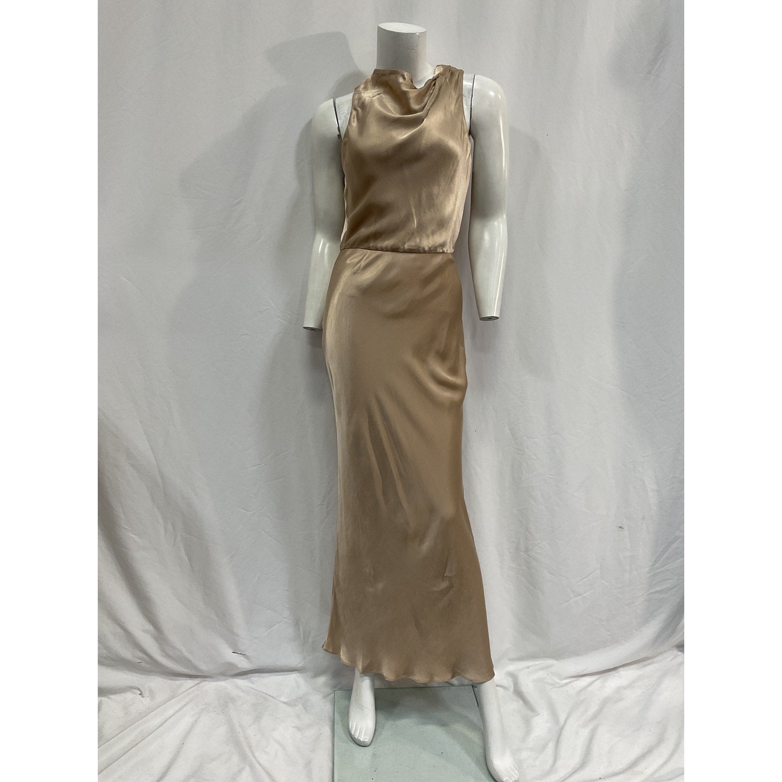 Shona Joy 'La Lune' Gold Lenzing Ecovero Viscose High Neck Midi Dress Size 4