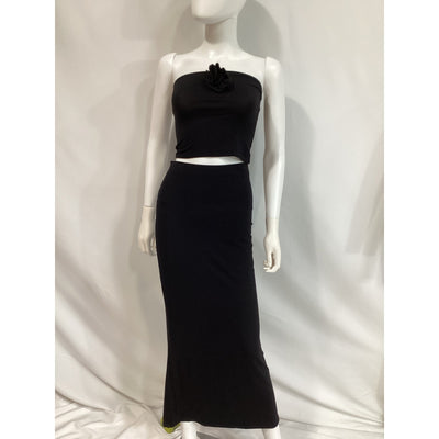 Reformation 'Adalynn' Black Floral Applique Knit Two Piece Size XS