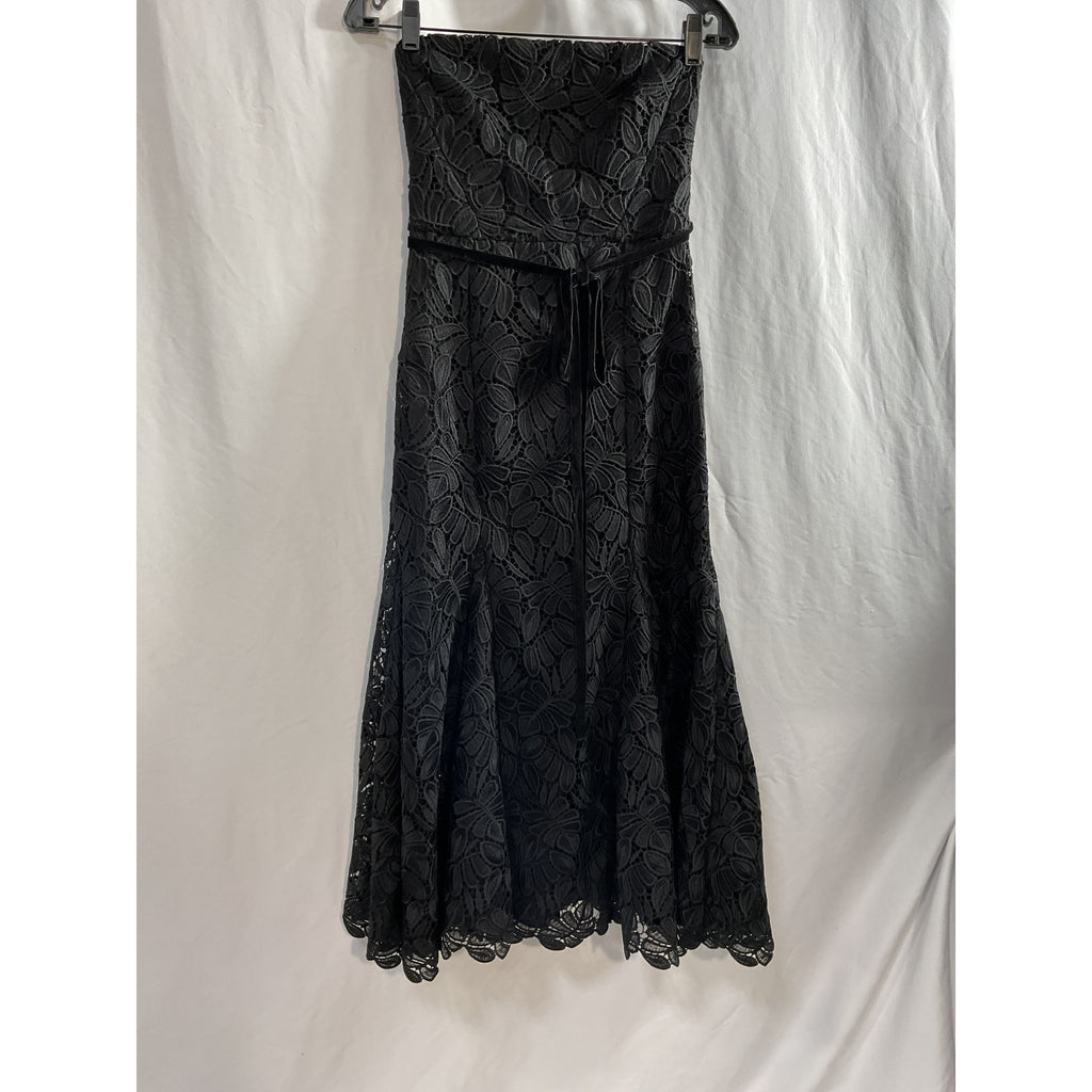 Ml Monique 'Lhuillier Elaine' Black  Lace Midi-Dress Size 0