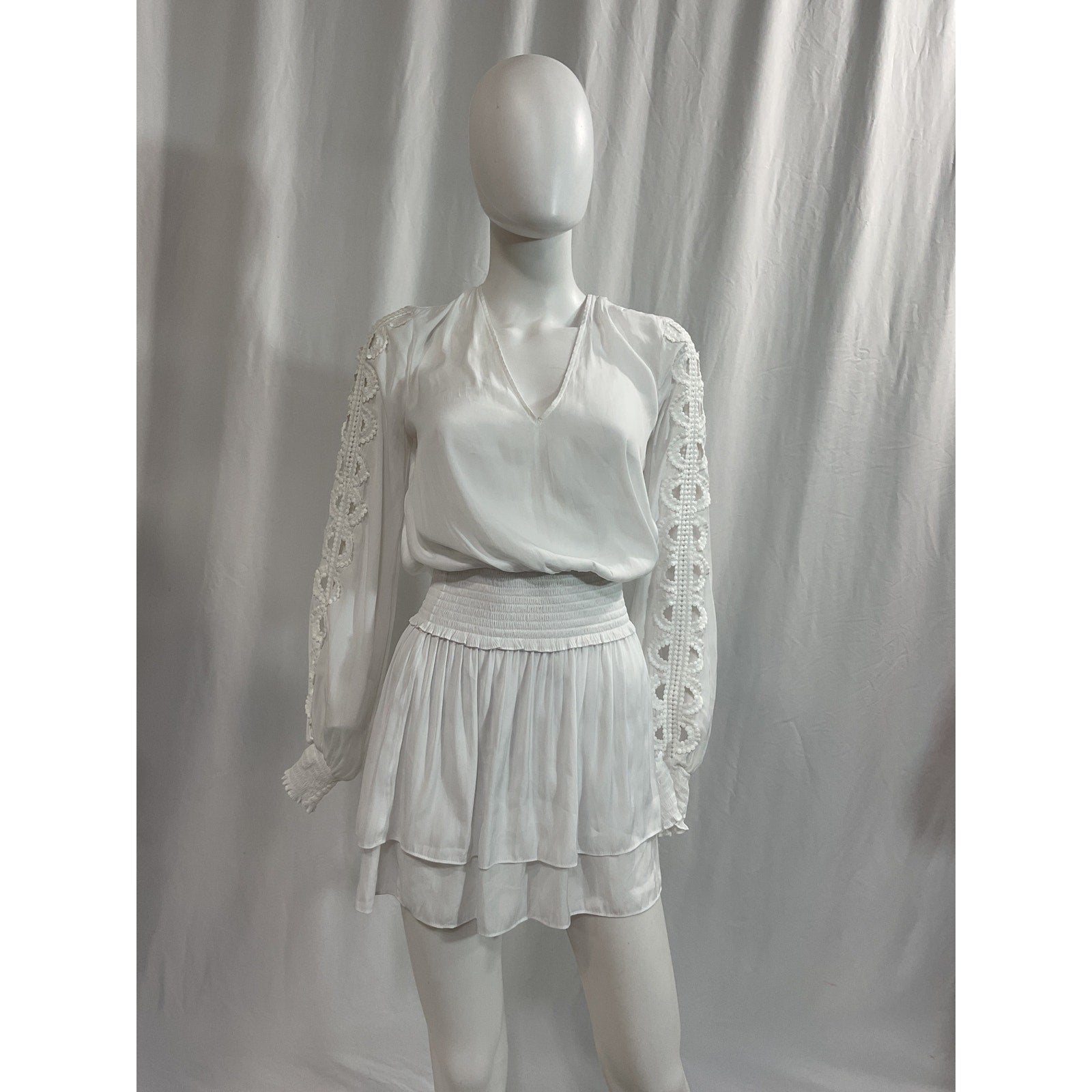 Ramy Brook 'Star Blouson' White Long Sleeve V Neck Dress Size XS - NWT