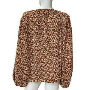 Joie Floral Umber Multi Orange Jenny Blouse Size L