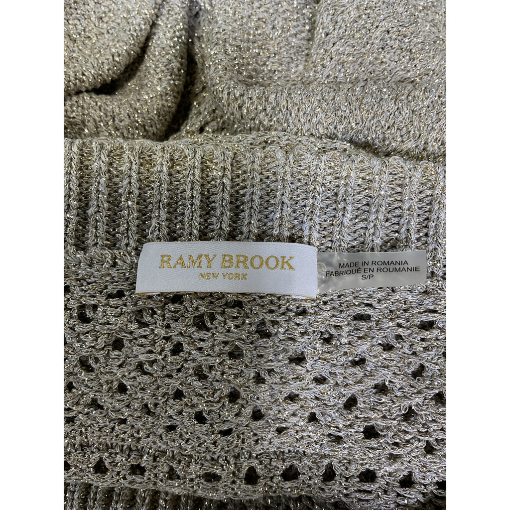 Ramy Brook 'Nora' Tan Metallic Off Shoulder Sweater Size S