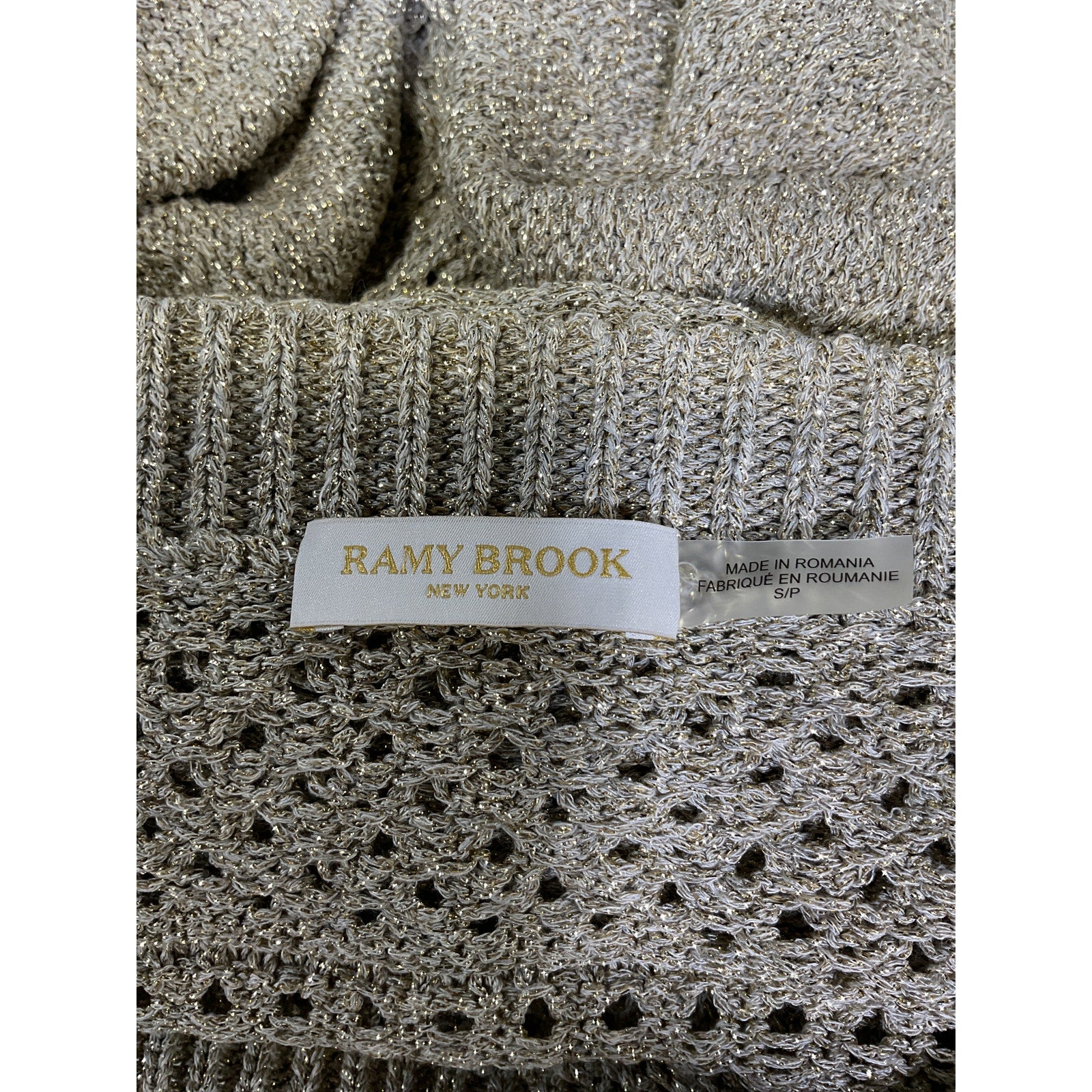 Ramy Brook 'Nora' Tan Metallic Off Shoulder Sweater Size S