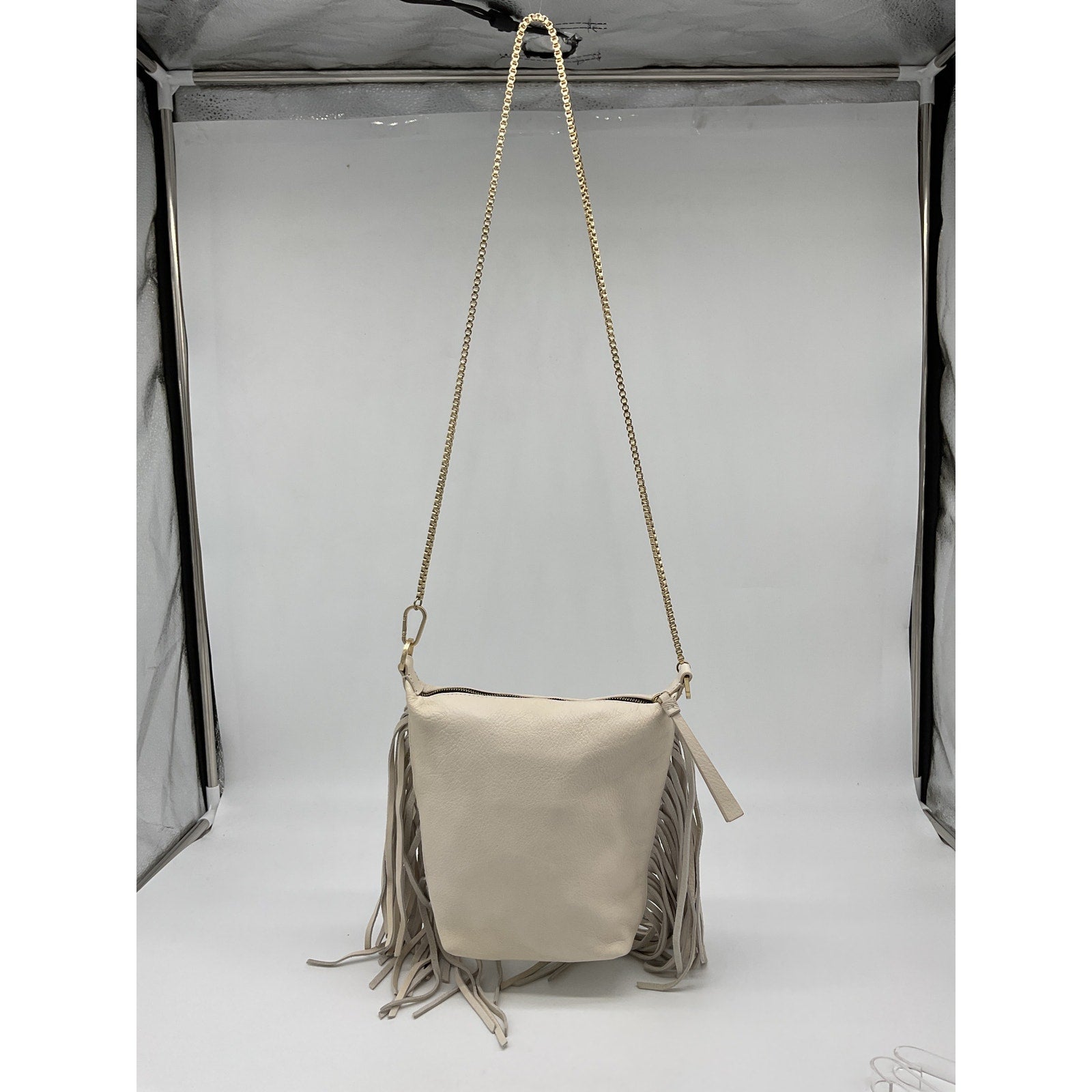 Allsaints 'Evaline' White Leather Fringe Crossbody Bag