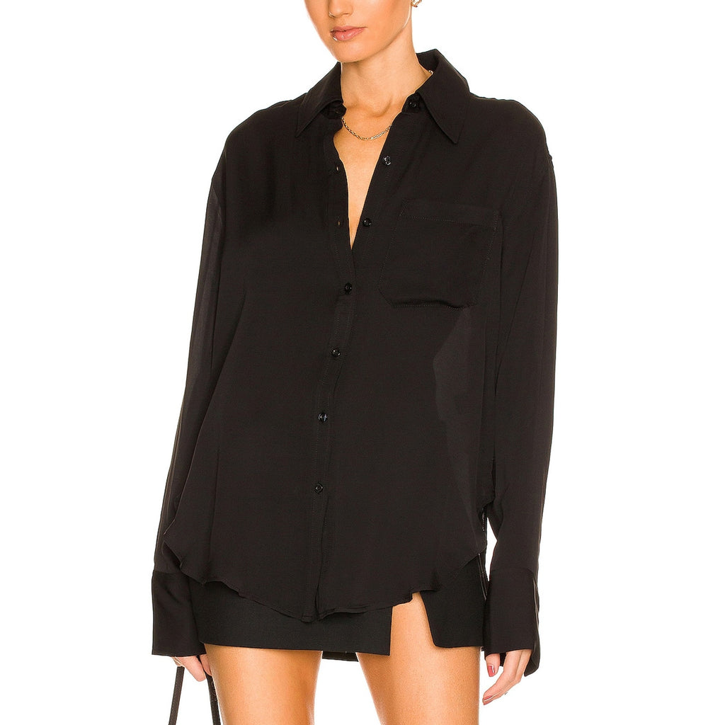 L'Academie 'Lenae' Black Crepe Shirt Size XS
