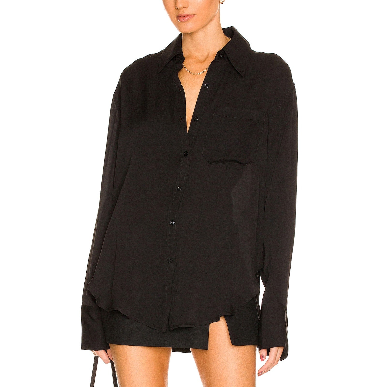 L'Academie 'Lenae' Black Crepe Shirt Size XS