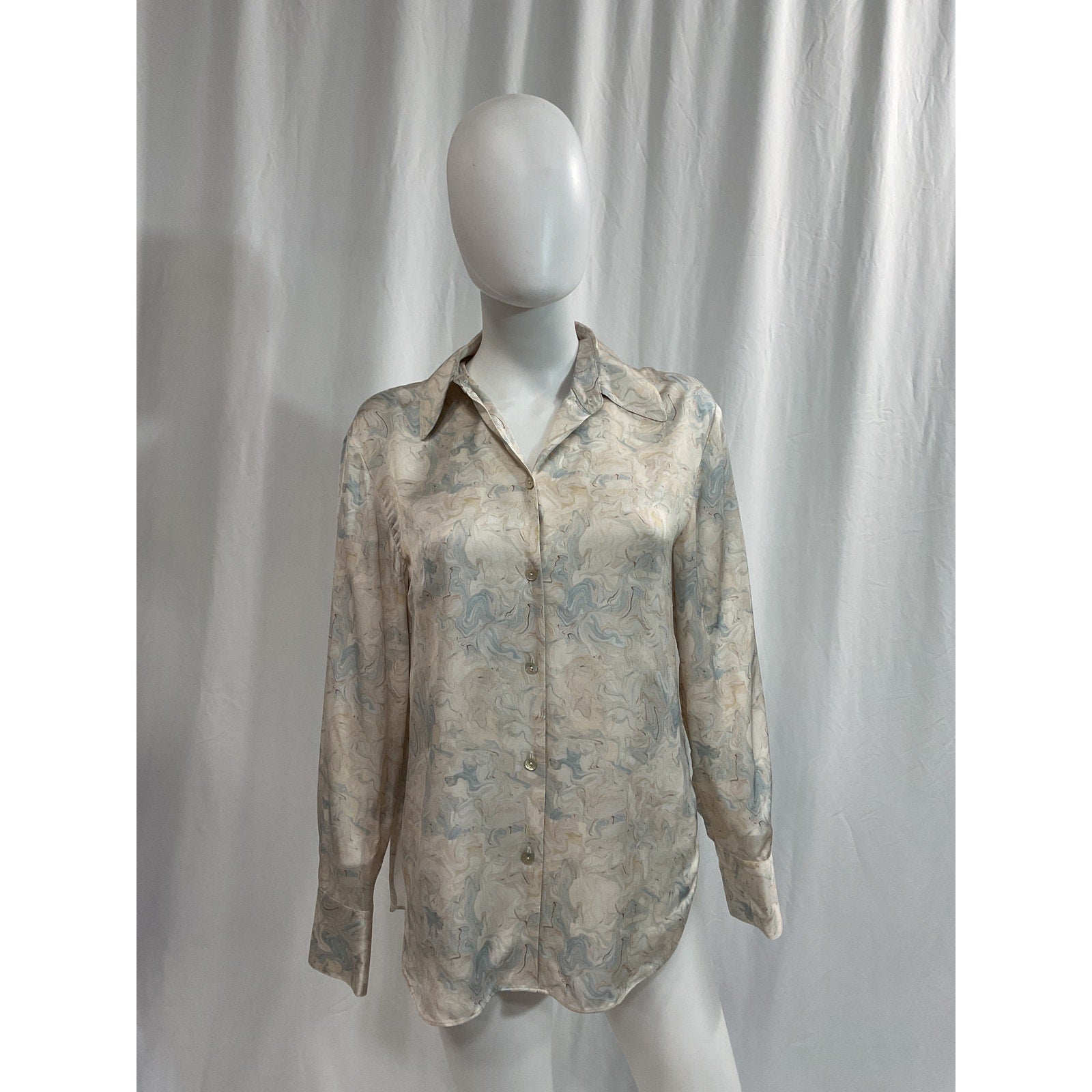 Vince 'Relaxed' Blue Long Sleeve Marbled Blouse Size S