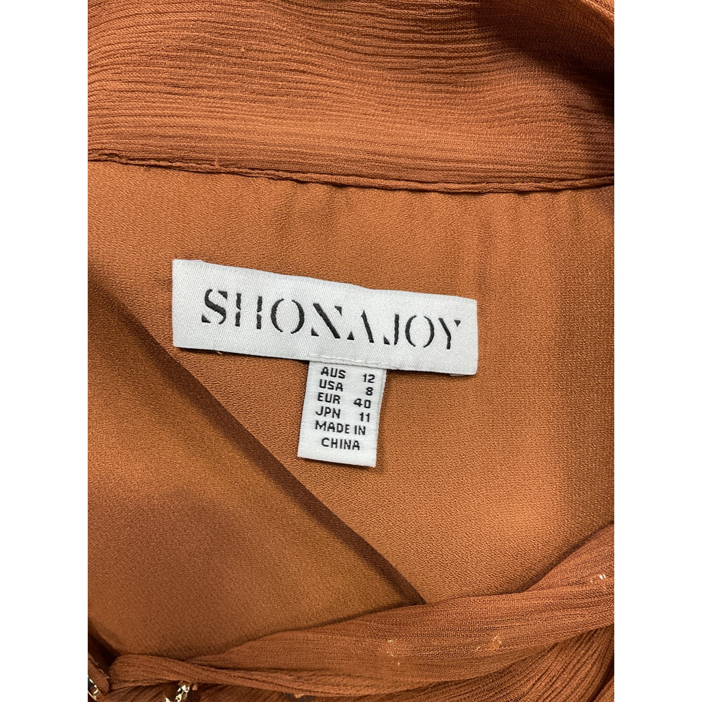 Shona Joy 'Leonie' Brown Viscose Button Up Ruched Mini Dress Size 8