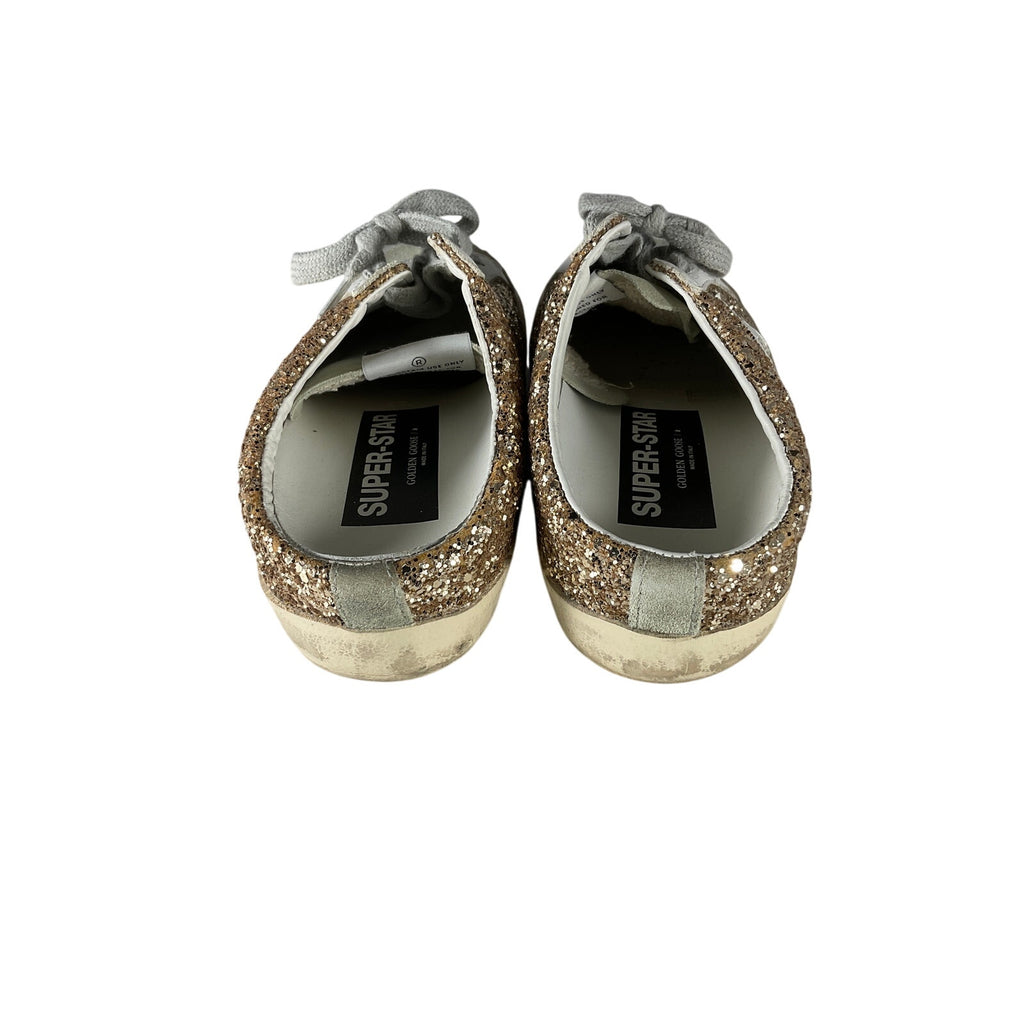 Golden Goose Super-Star 'Sabot' Gold Leather Distressed Glittered Slip-On Sneakers Size 8