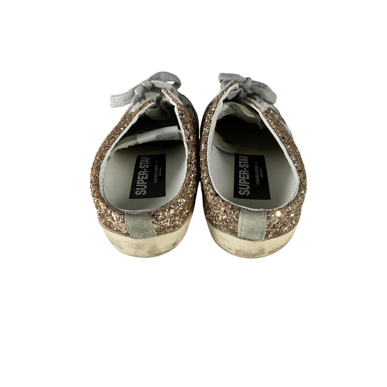 Golden Goose Super-Star 'Sabot' Gold Leather Distressed Glittered Slip-On Sneakers Size 8