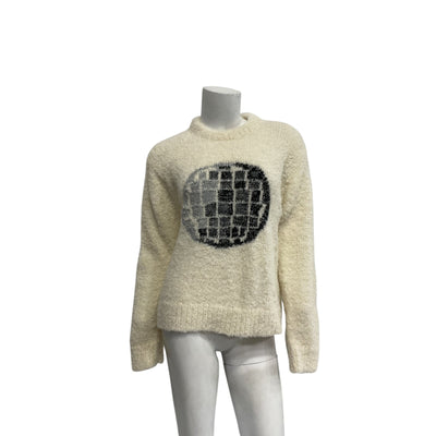 Lingua Franca Handknit Cream Disco Ball Sweater Size XS