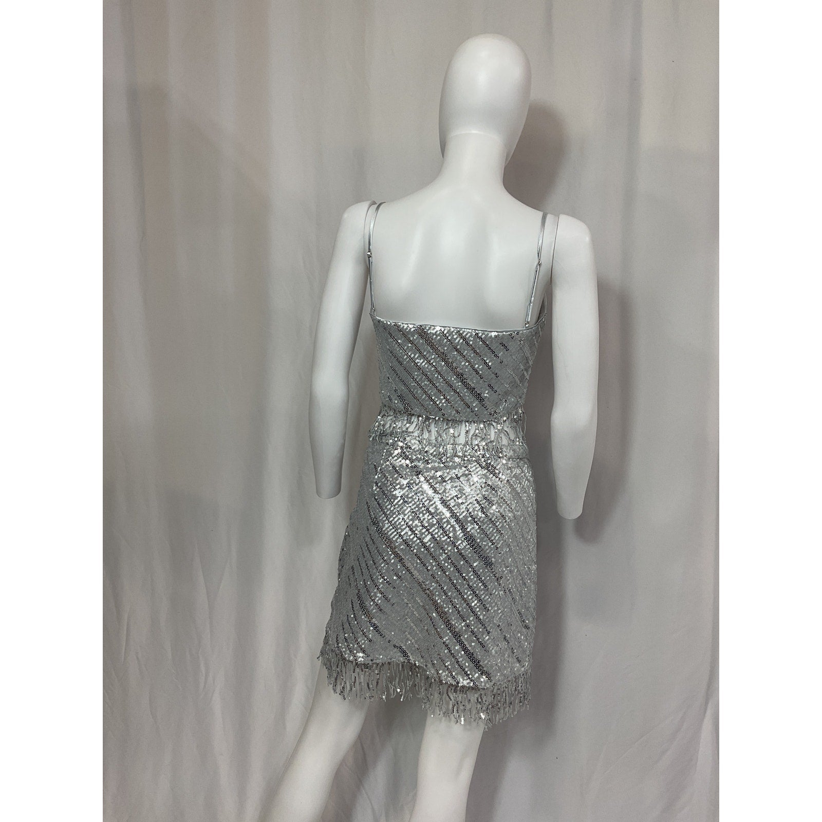 Saylor 'Persephone' Silver Sequin Embellished Top & Mini Skirt Set Size S
