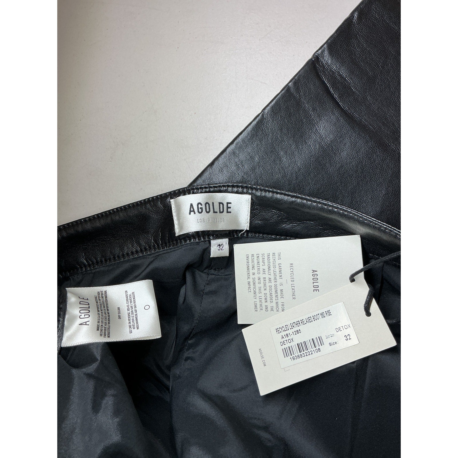 Agolde Recycled Black Leather Relaxed Boot Pant Size 32 - NWT