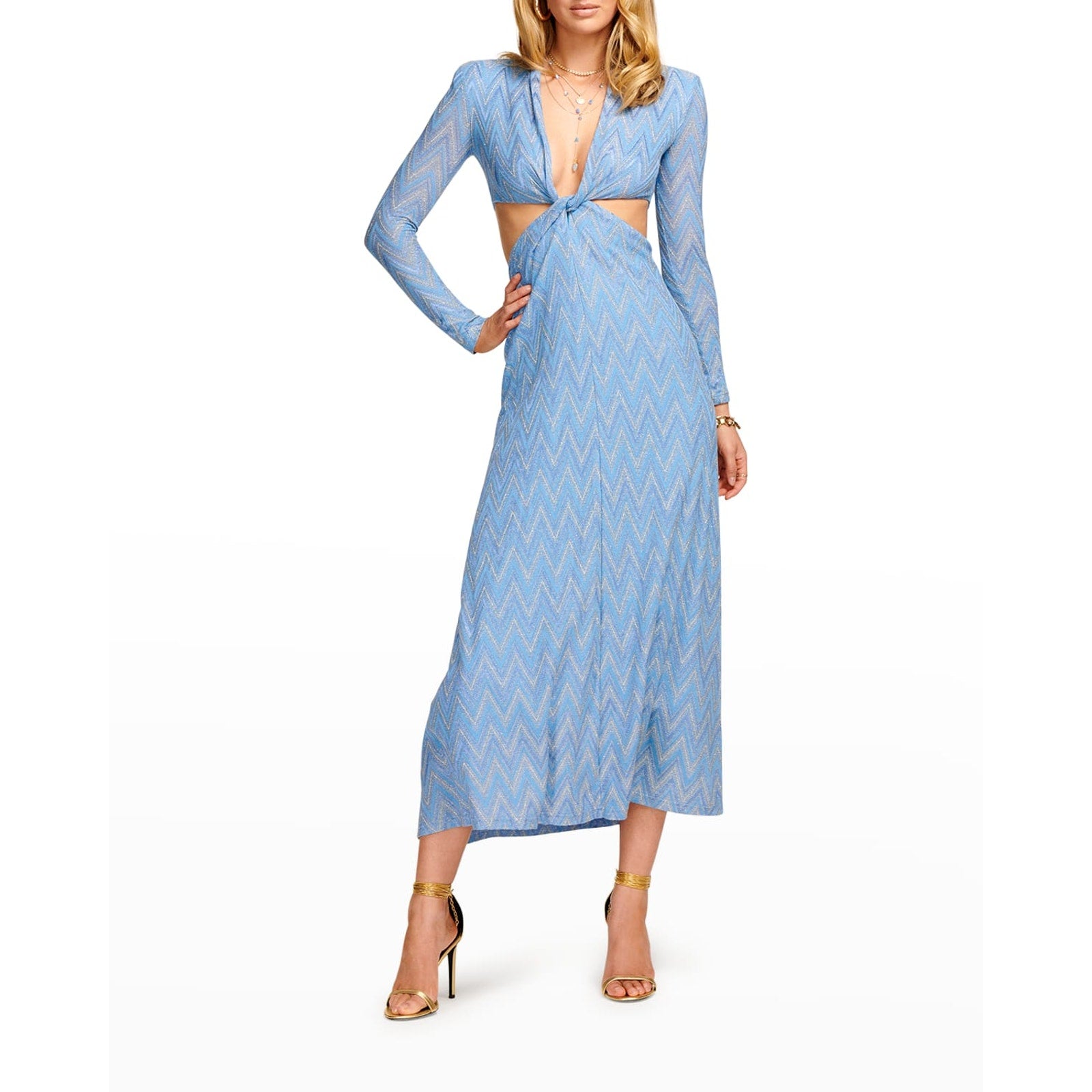 Ramy Brook 'Celeste' Blue Cotton V Neck Long Sleeve Dress Size 4 - NWT