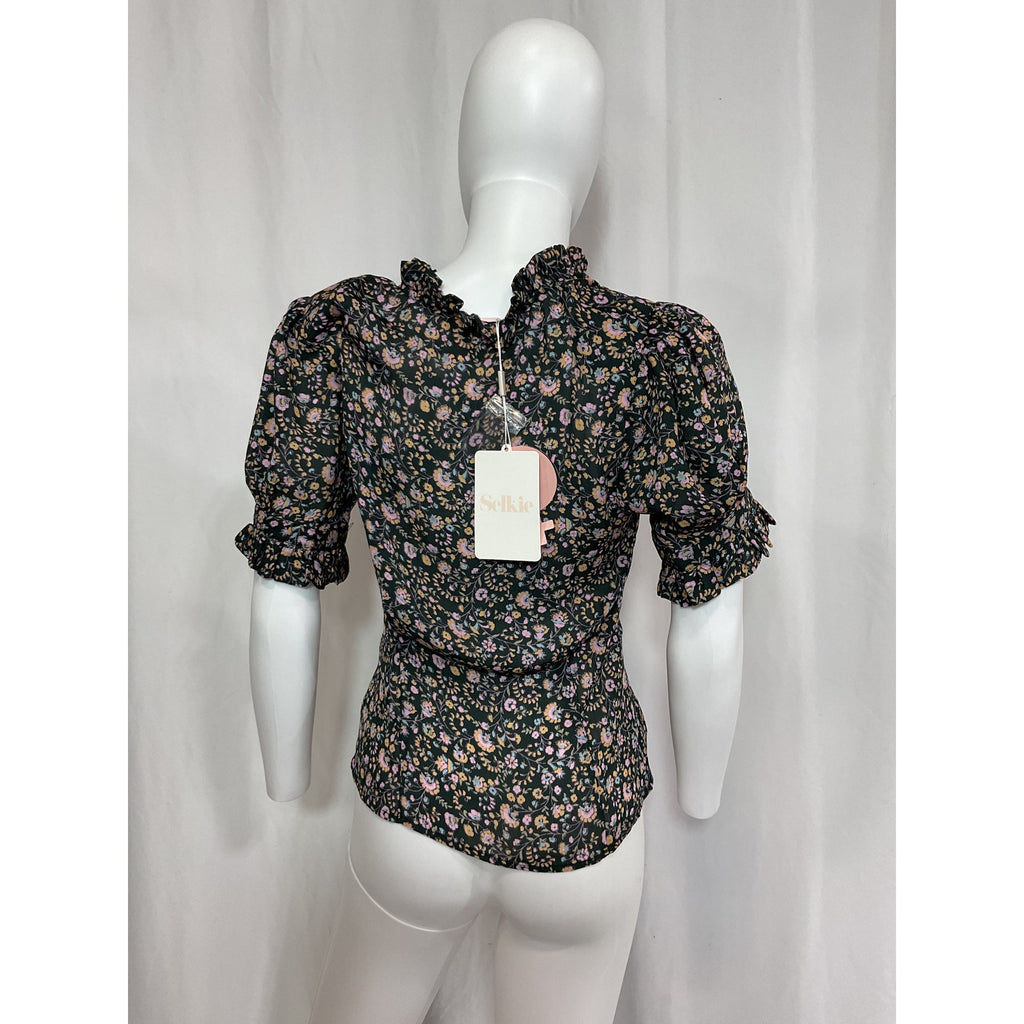 Selkie 'The Bistro' Black Ruffle Trim Blouse Size XS - NWT