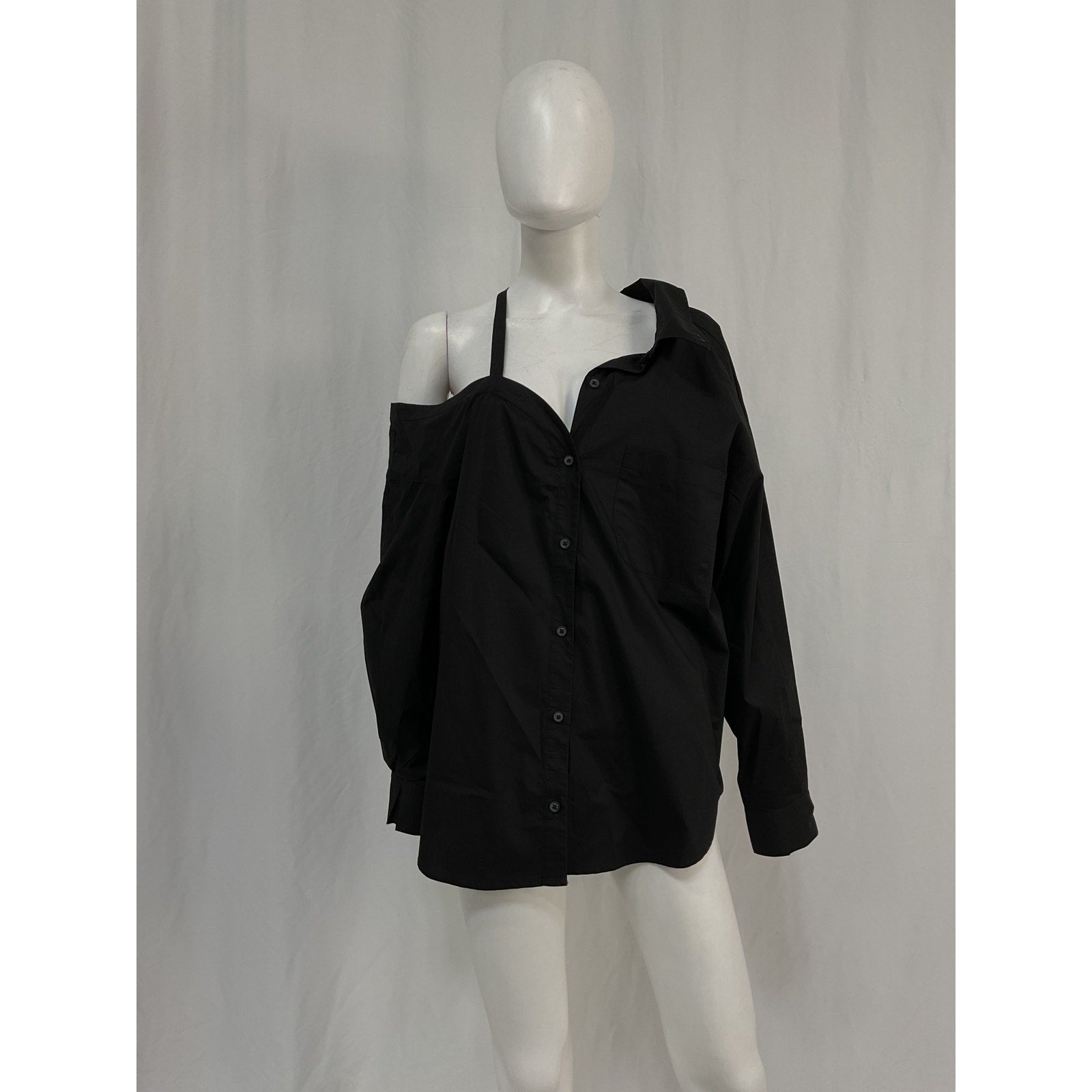 L'Academie Off Shoulder Black Cotton Blouse Size M