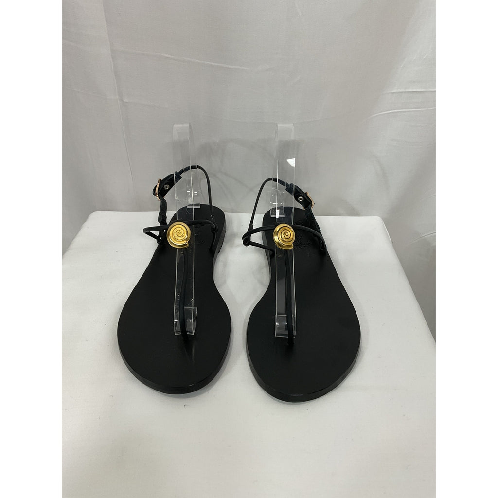 Ancient Greek 'Dimitra' Black Embellished Leather Sandals Size 10 - NWT