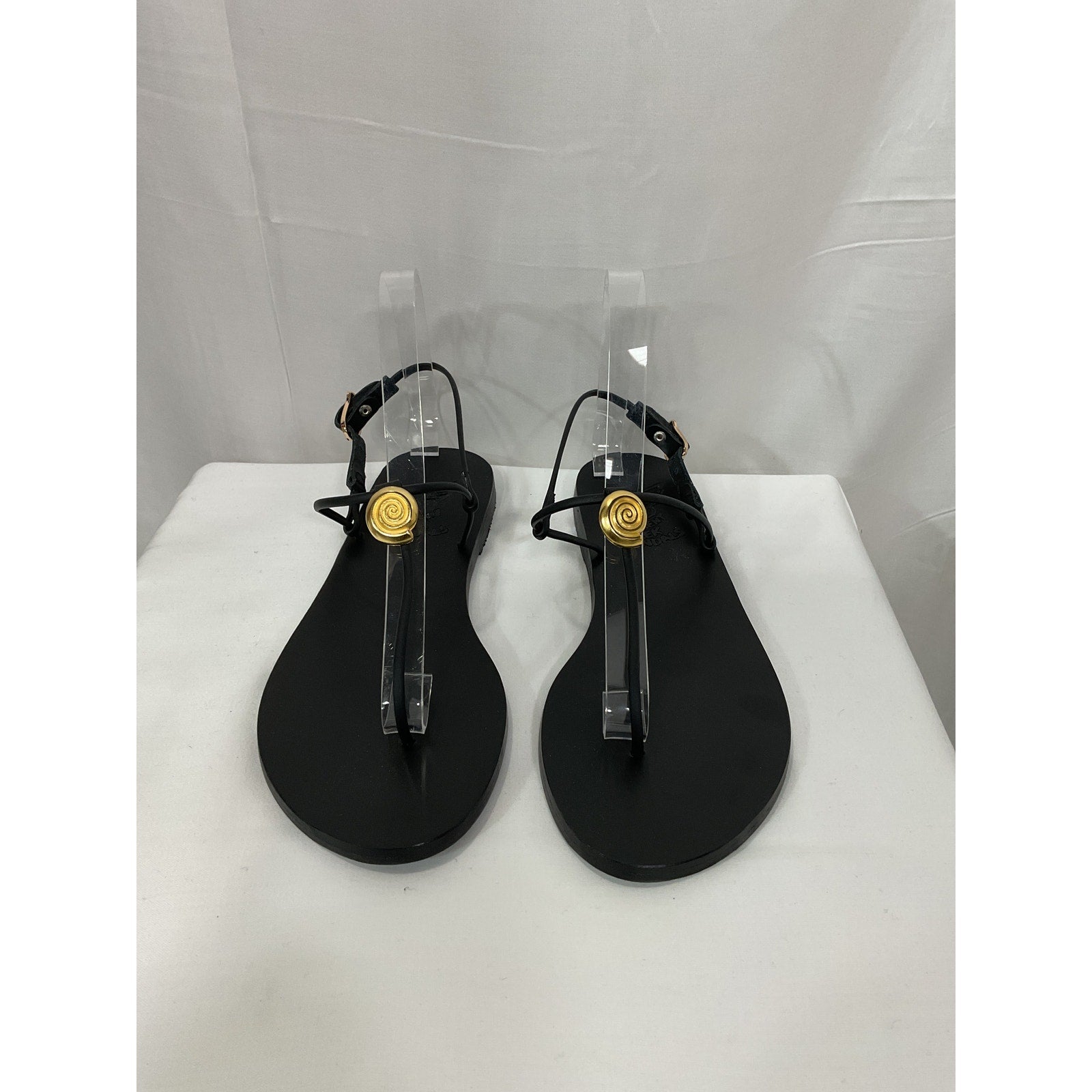 Ancient Greek 'Dimitra' Black Embellished Leather Sandals Size 10 - NWT