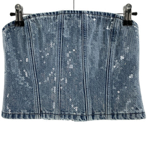 Grlfrnd Embellished Blue Aurora Bustier Top Size S