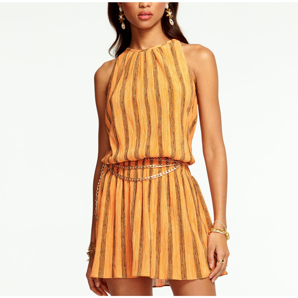 Ramy Brook Knit Paris Gold Polyester Sleeveless Mini Dress Size S