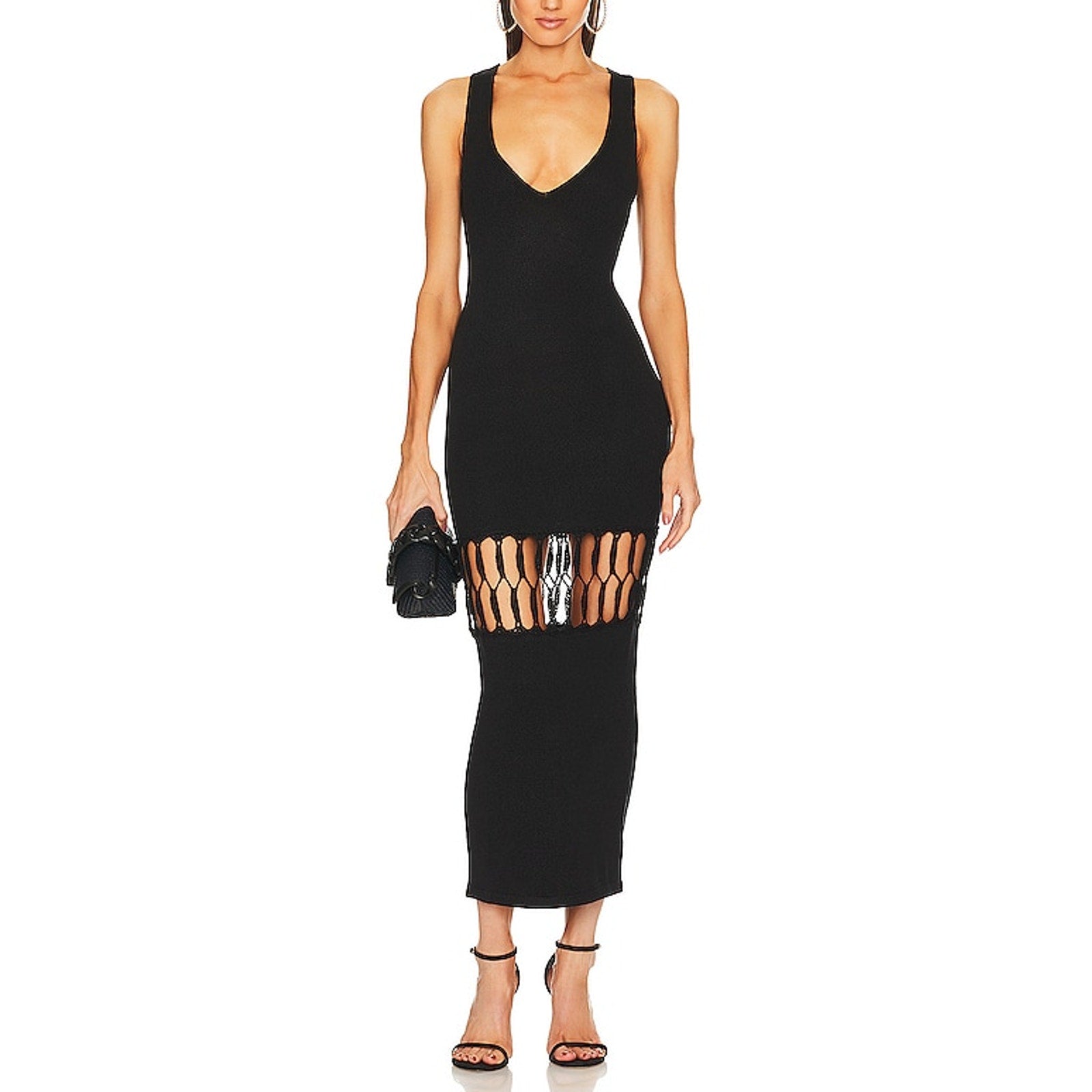 Michael Costello 'Nicola' Black Mixed Crochet Maxi Dress Size XS